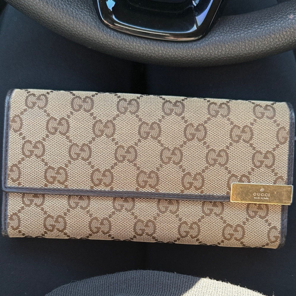 Gucci Tan and Brown Logo Clutch